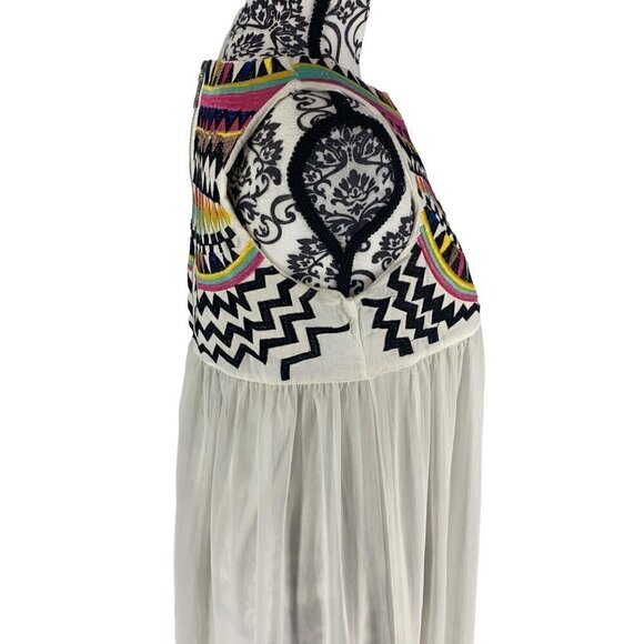 Vivi Party Embroidered Boho Maxi Dress White Sheer Taffeta Skirt Size Medium - Picture 6 of 10